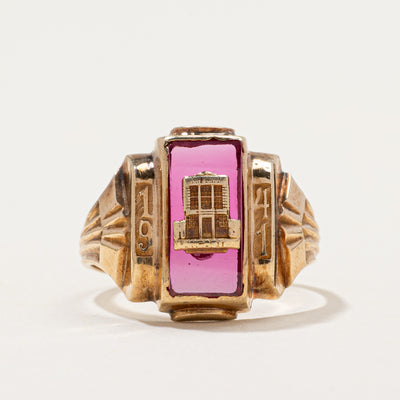 1941 Rectangle Cut Synthetic Ruby Class Ring | 1.10ct | SZ 5.75