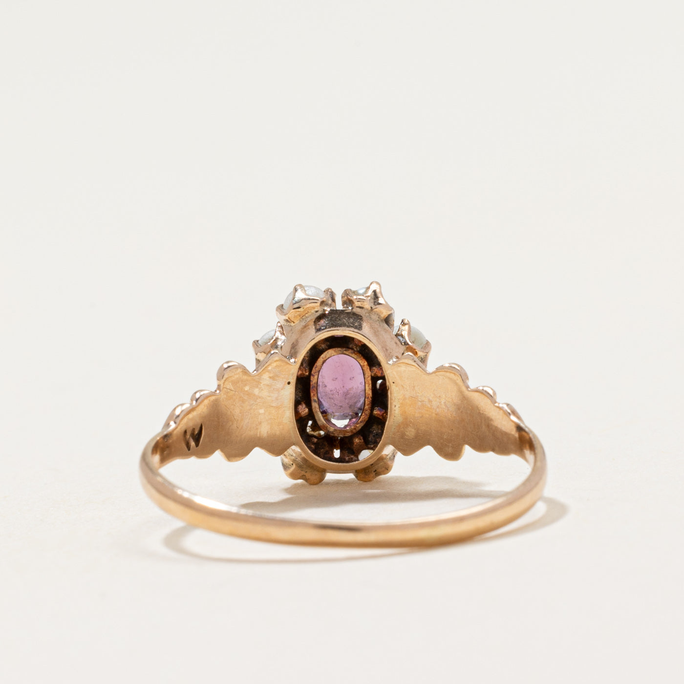 Edwardian Purple Glass & Imitation Pearl Ring | 0.25ctw | SZ 5.25