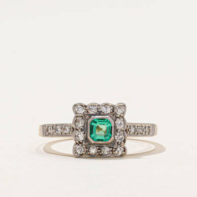 Antique Synthetic Emerald & Diamond Ring | 0.20ctw, 0.22ct | SZ 7.25