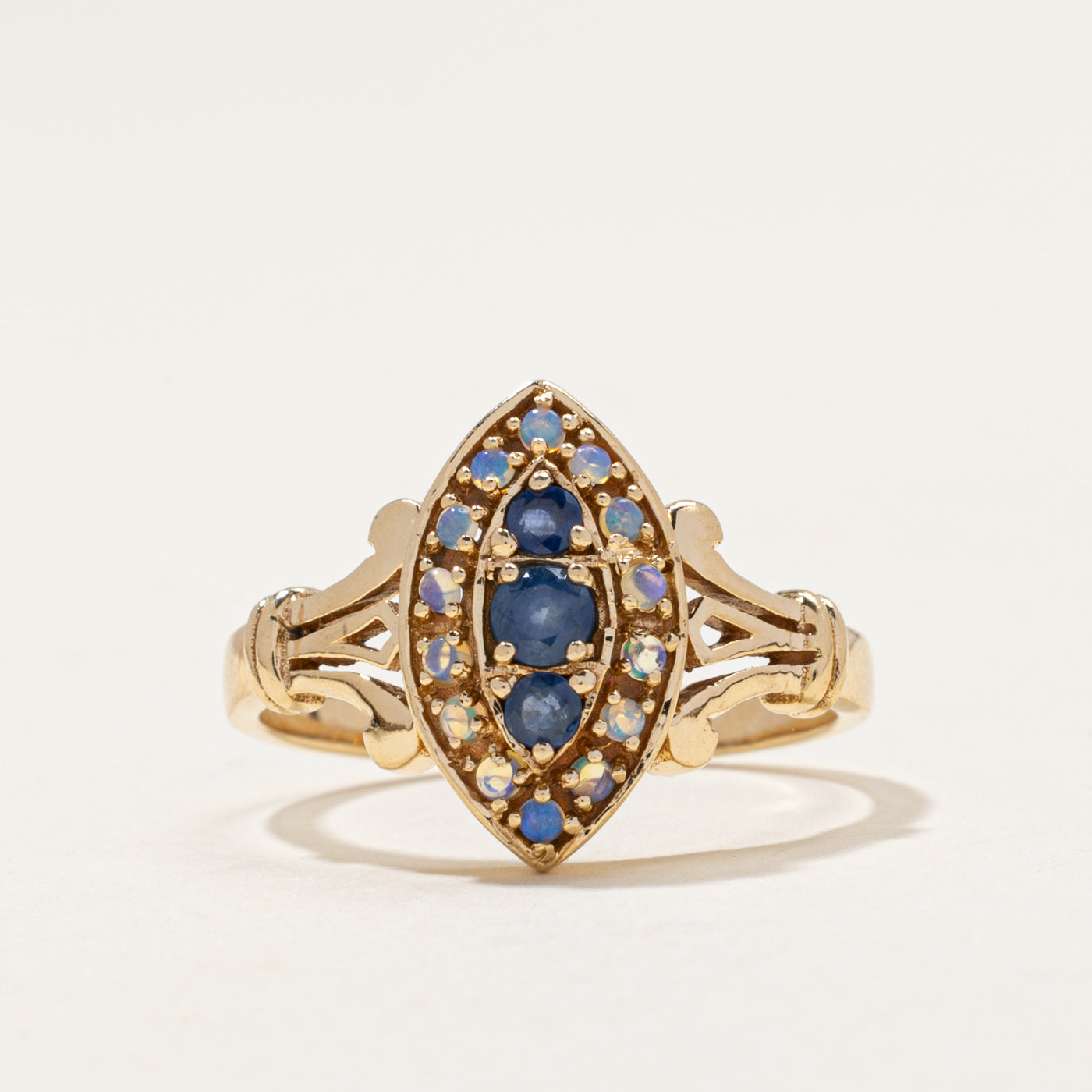 Vintage Sapphire & Opal Marquise Shaped Ring | 0.35ctw | SZ 7.75
