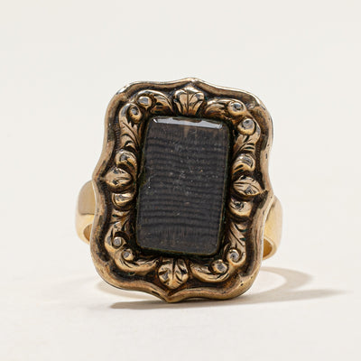 Victorian 9K Mourning Ring with Braided Hair | SZ 6.25