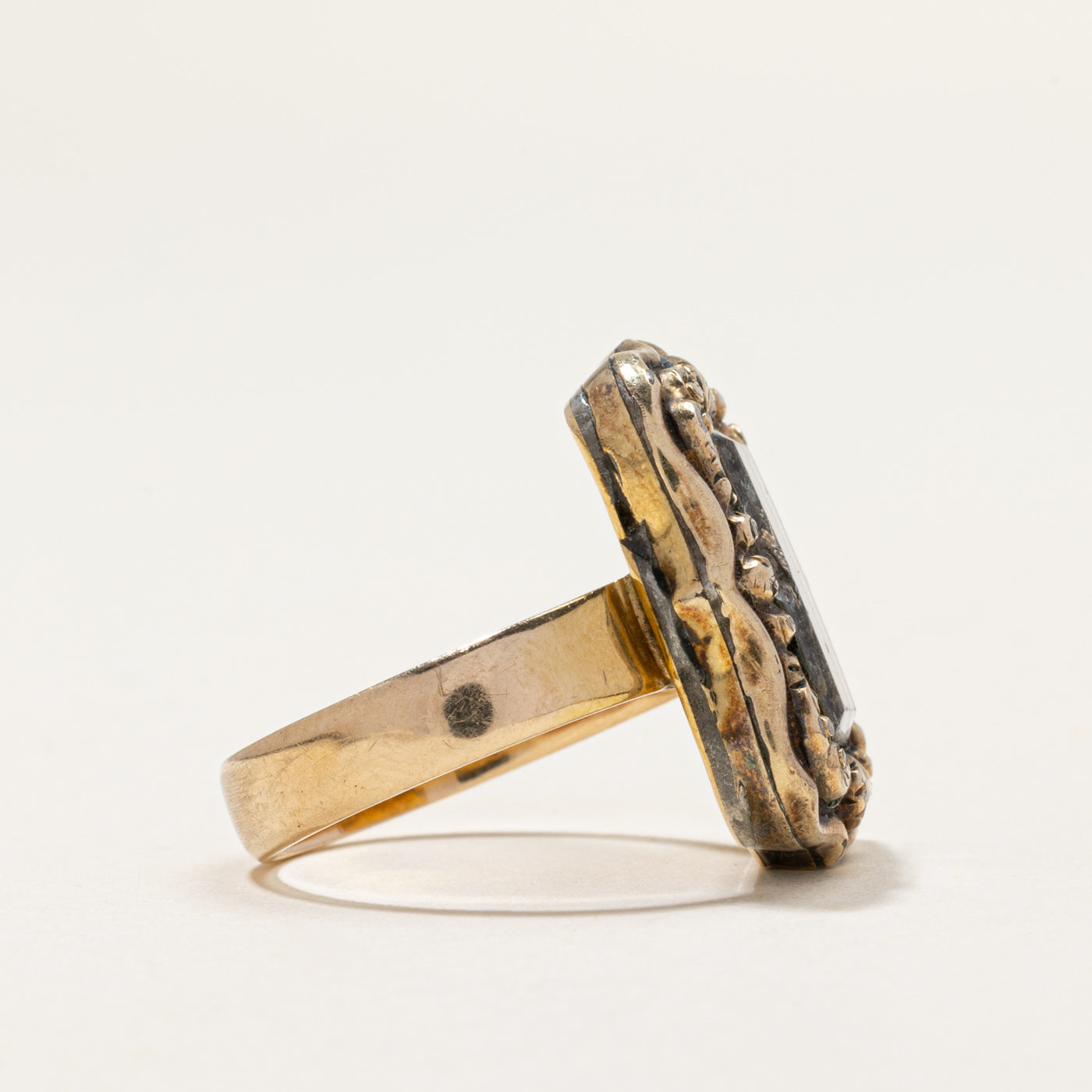 Victorian 9K Mourning Ring with Braided Hair | SZ 6.25