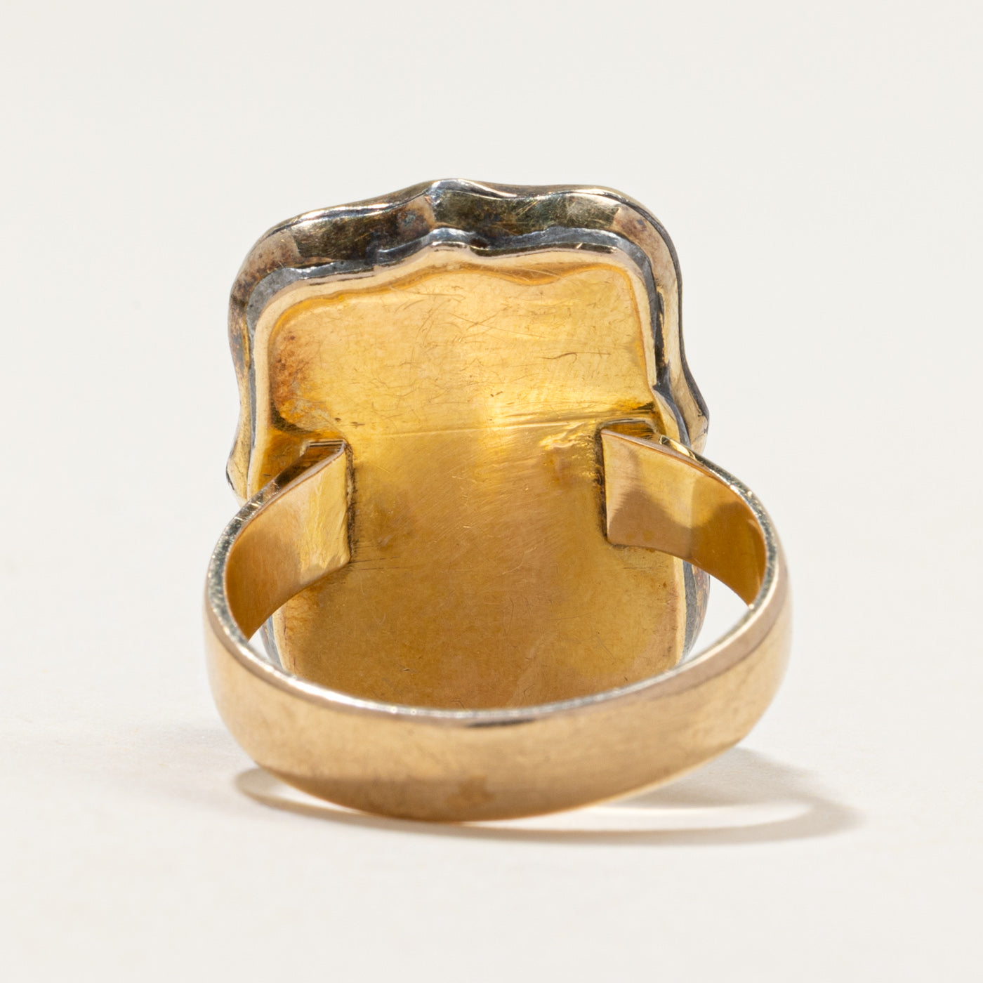 Victorian 9K Mourning Ring with Braided Hair | SZ 6.25