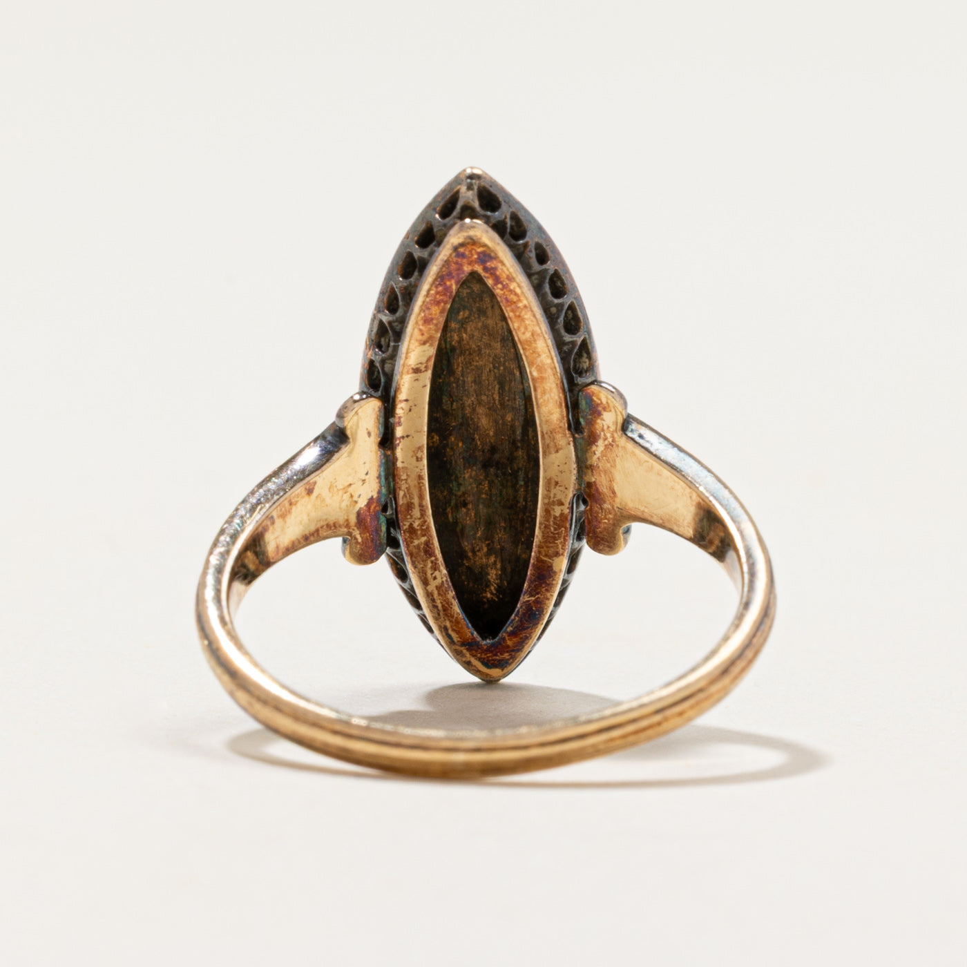 Antique Turquoise & Diamond Navette Ring | 0.96ctw, 0.10ctw | SZ 6.25