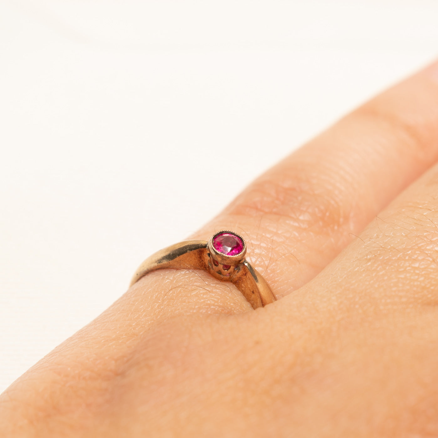 Bezel Set Synthetic Ruby Ring | 0.12ct | SZ 5.25