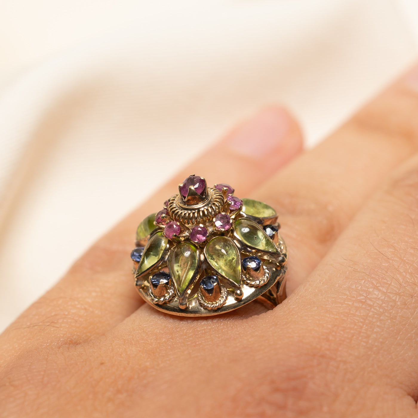 Mixed Gemstones Ornate Cocktail Ring | 3.45ctw | SZ 6.5