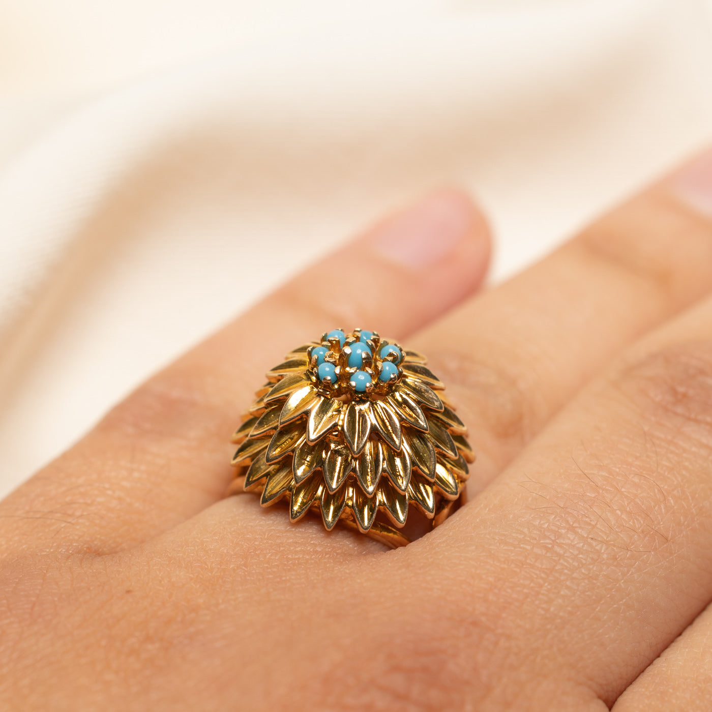 Turquoise Floral Cocktail Ring | 0.17ctw | SZ 6.75
