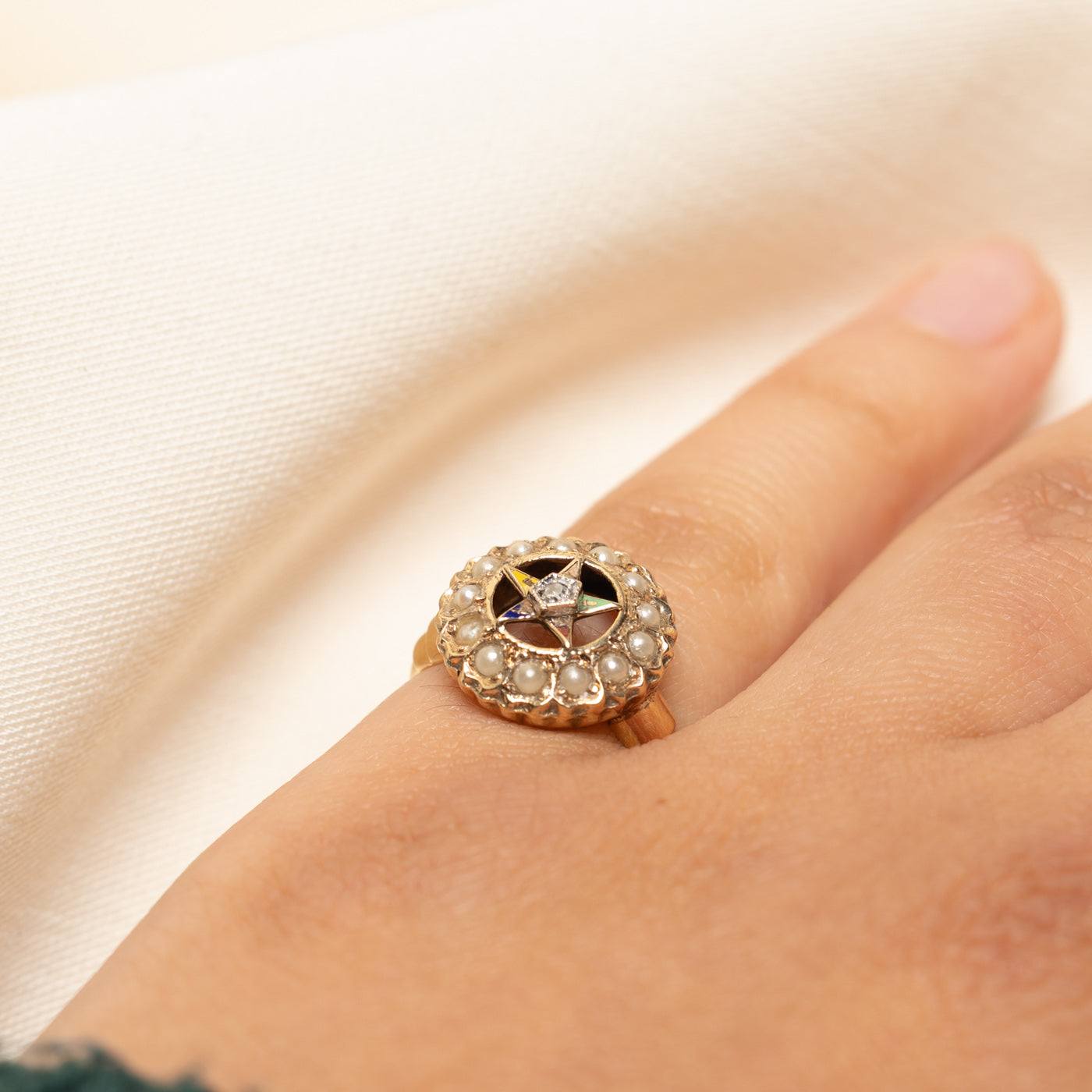 Imitation Seed Pearls & Diamond Ring | 0.02ct | SZ 4.254