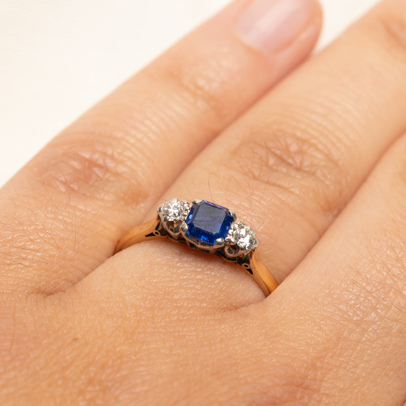 Three Stone Sapphire & Diamond Ring | 0.60ct, 0.16ctw | SZ 7.25