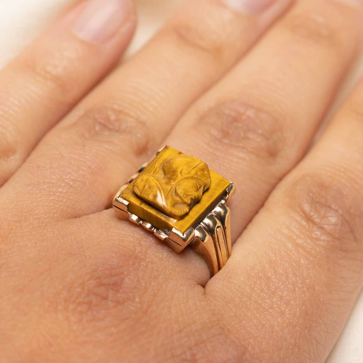 Tigers Eye Quartz Carved Cameo Ring | 7.00ct | SZ 9.75