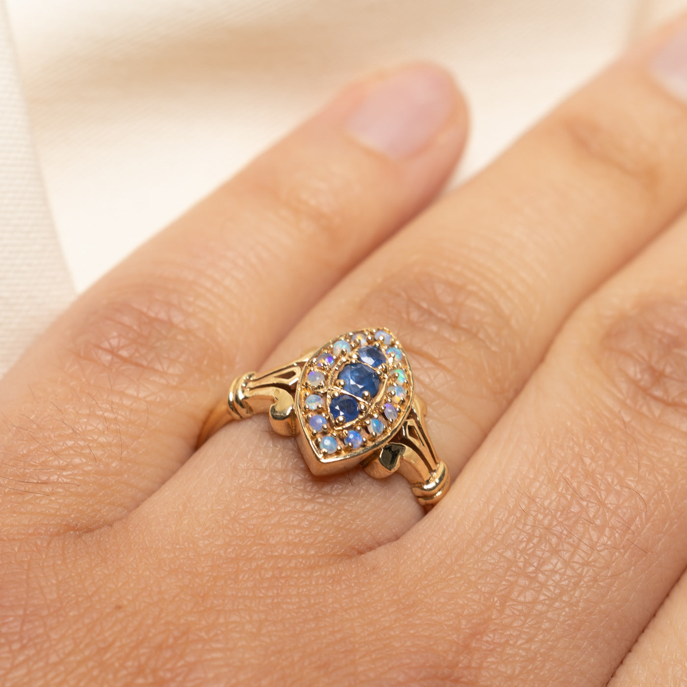 Vintage Sapphire & Opal Marquise Shaped Ring | 0.35ctw | SZ 7.75