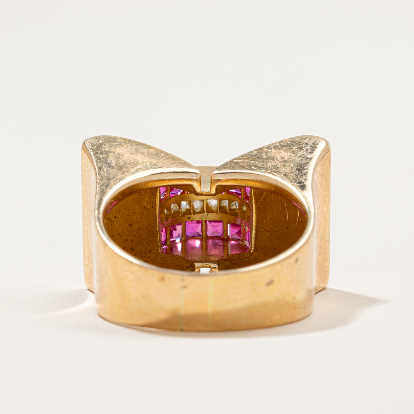 Synthetic Ruby & Natural Diamond Bow Cocktail Ring | 0.75ctw, 0.10ctw | SZ 8