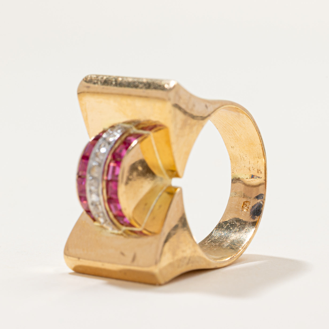 Synthetic Ruby & Natural Diamond Bow Cocktail Ring | 0.75ctw, 0.10ctw | SZ 8