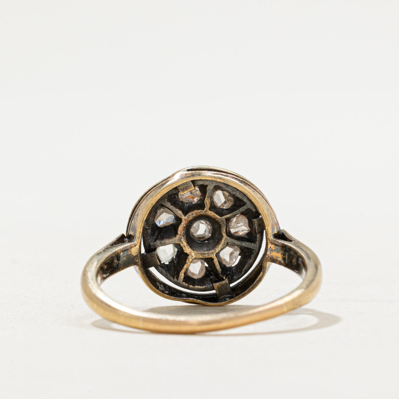 Antique Silver Topped 18k Gold Rose Cut Diamond Ring | 0.24ctw | SZ 7.25