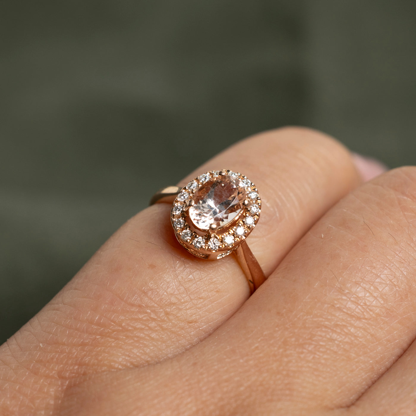 Oval Cut Morganite & Diamond Halo Ring | 0.71ct, 0.14ctw | SZ 3.25
