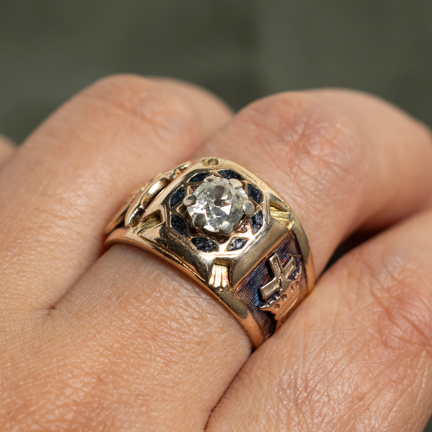 Bague maçonnique ancienne européenne en diamant | 0,75 ct | Taille 8,25