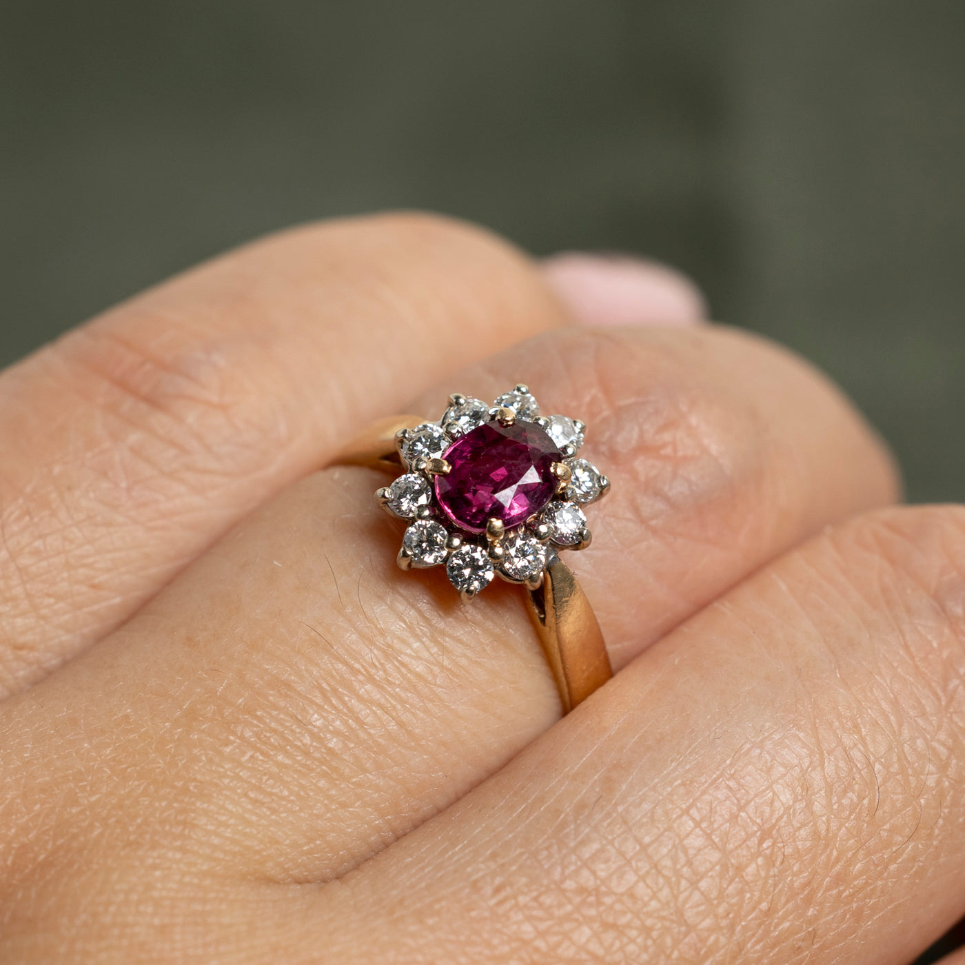 Oval Cut Ruby & Diamond Petal Ring | 0.62ct, 0.38ctw | SZ 6.25
