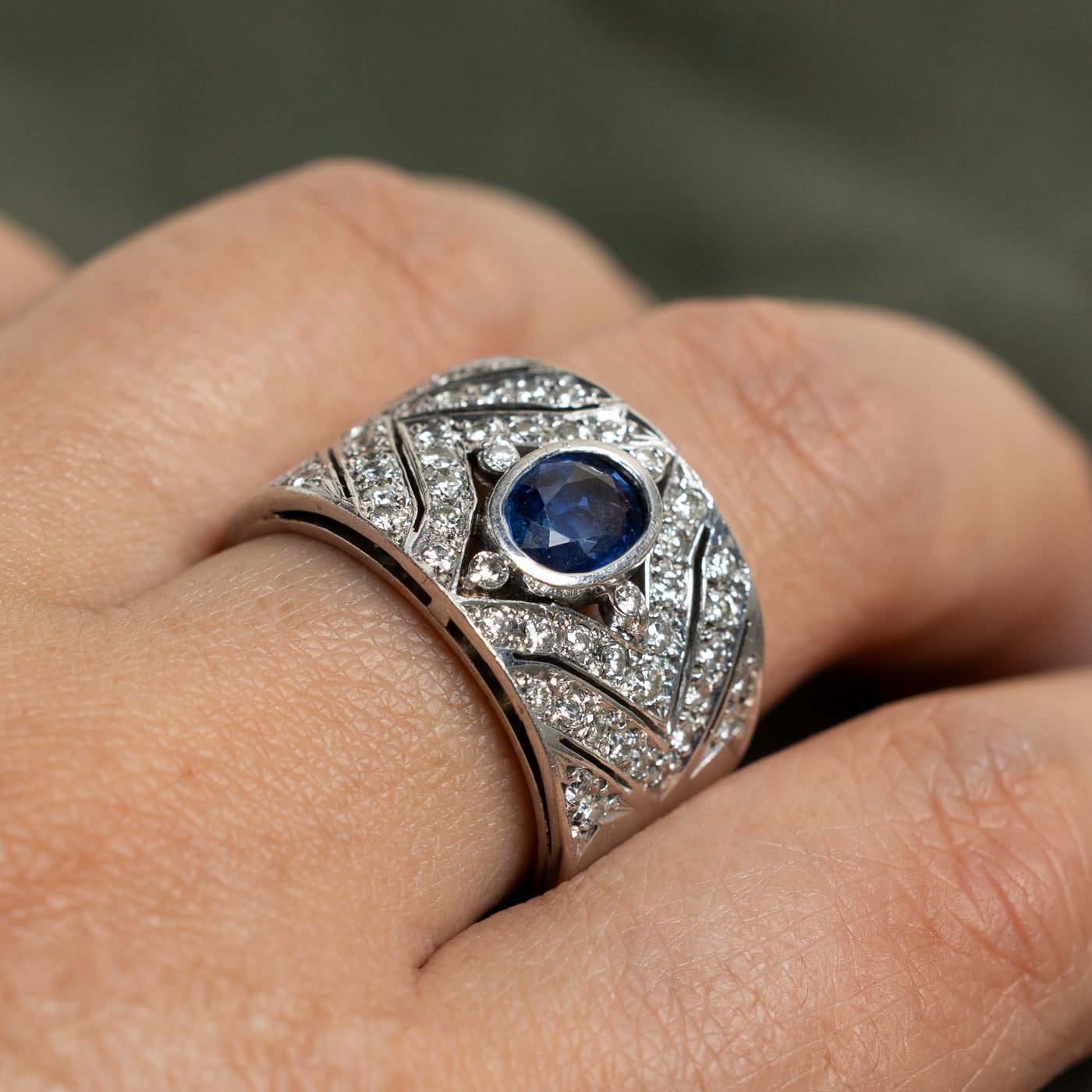 Sapphire & Diamond Cocktail Ring | 0.95ct, 0.84ctw | SZ 9.5