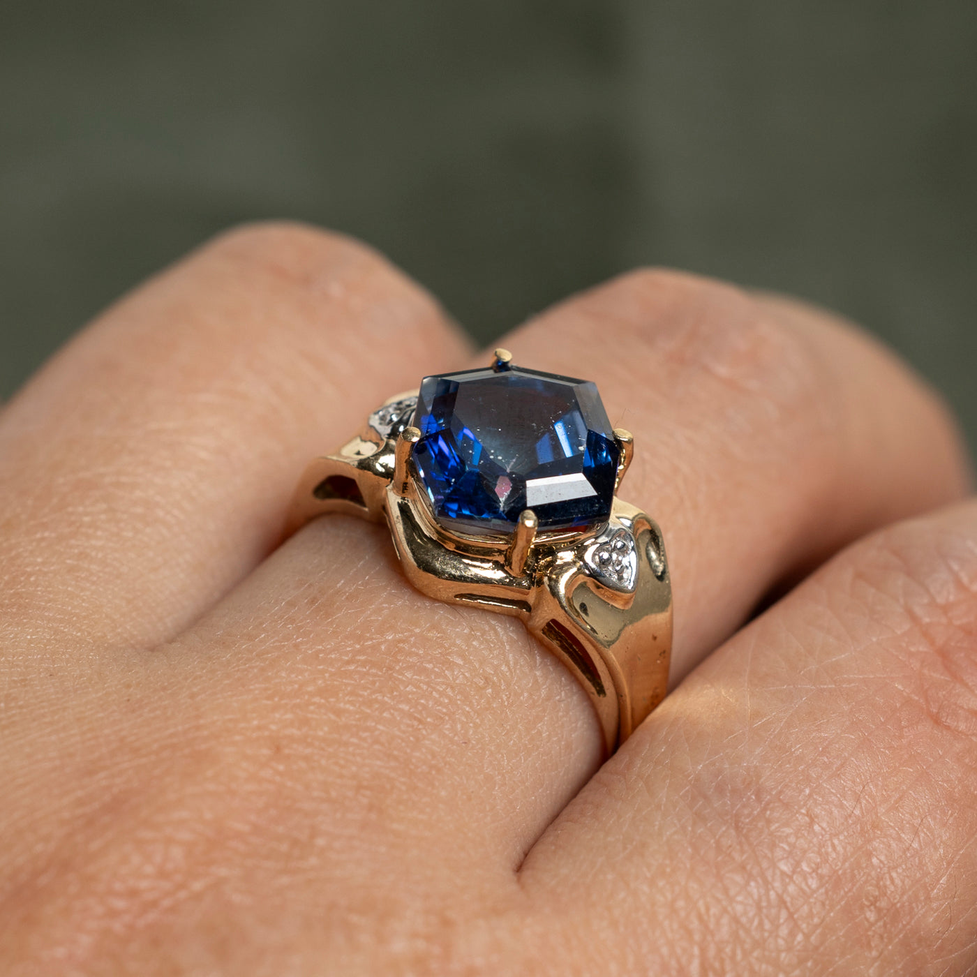 Octagon Cut Blue Topaz & Diamond Ring | 3.89ct, 0.01ctw | SZ 9.25