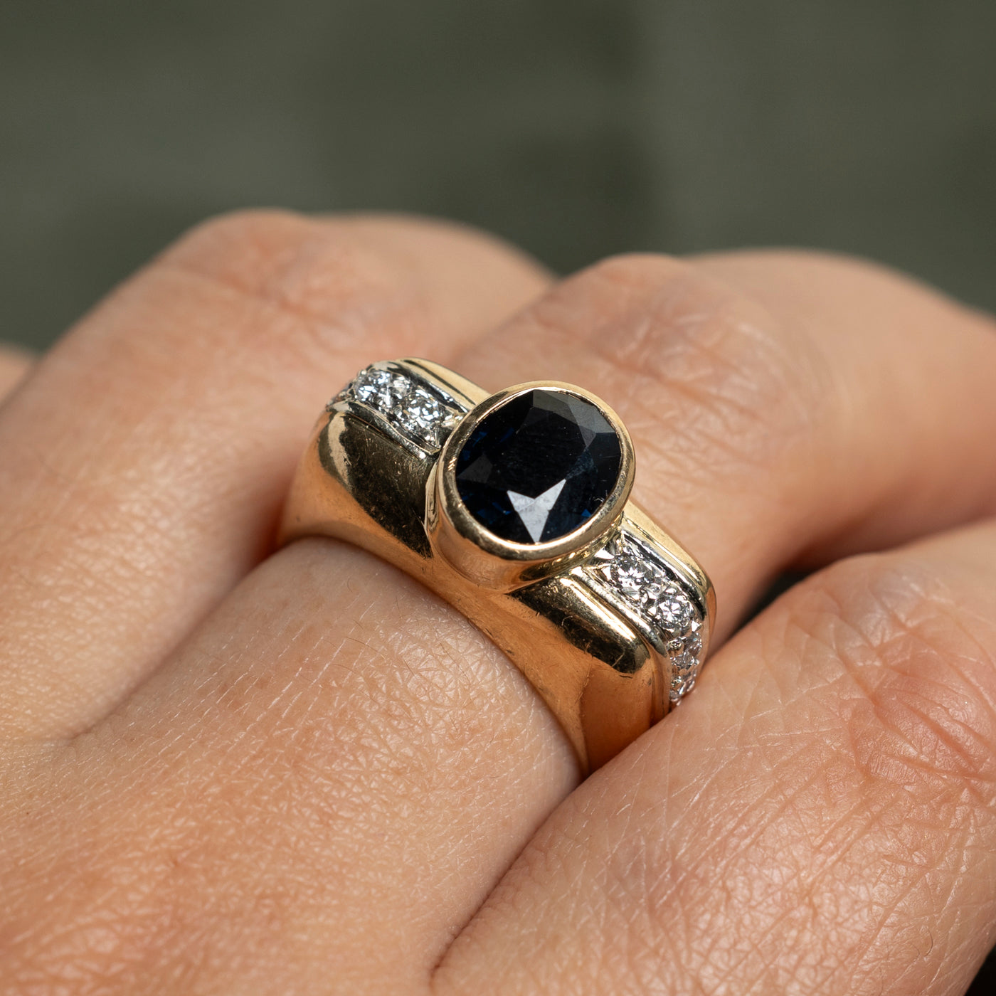 Bezel Set Sapphire & Diamond Cocktail Ring | 1.88ct, 0.28ctw | SZ 8