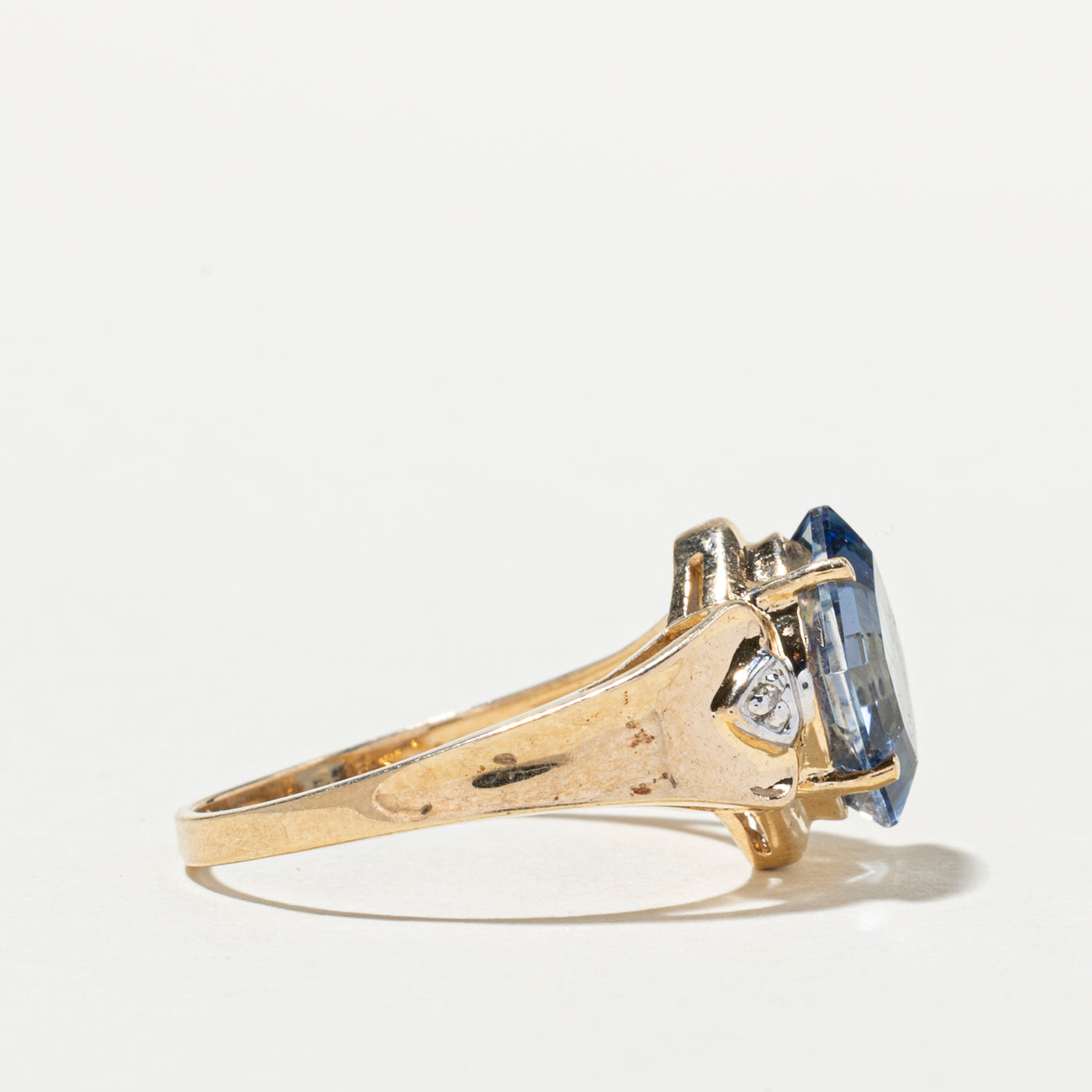 Octagon Cut Blue Topaz & Diamond Ring | 3.89ct, 0.01ctw | SZ 9.25