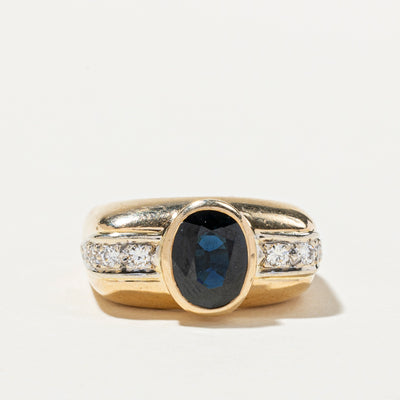 Bezel Set Sapphire & Diamond Cocktail Ring | 1.88ct, 0.28ctw | SZ 8