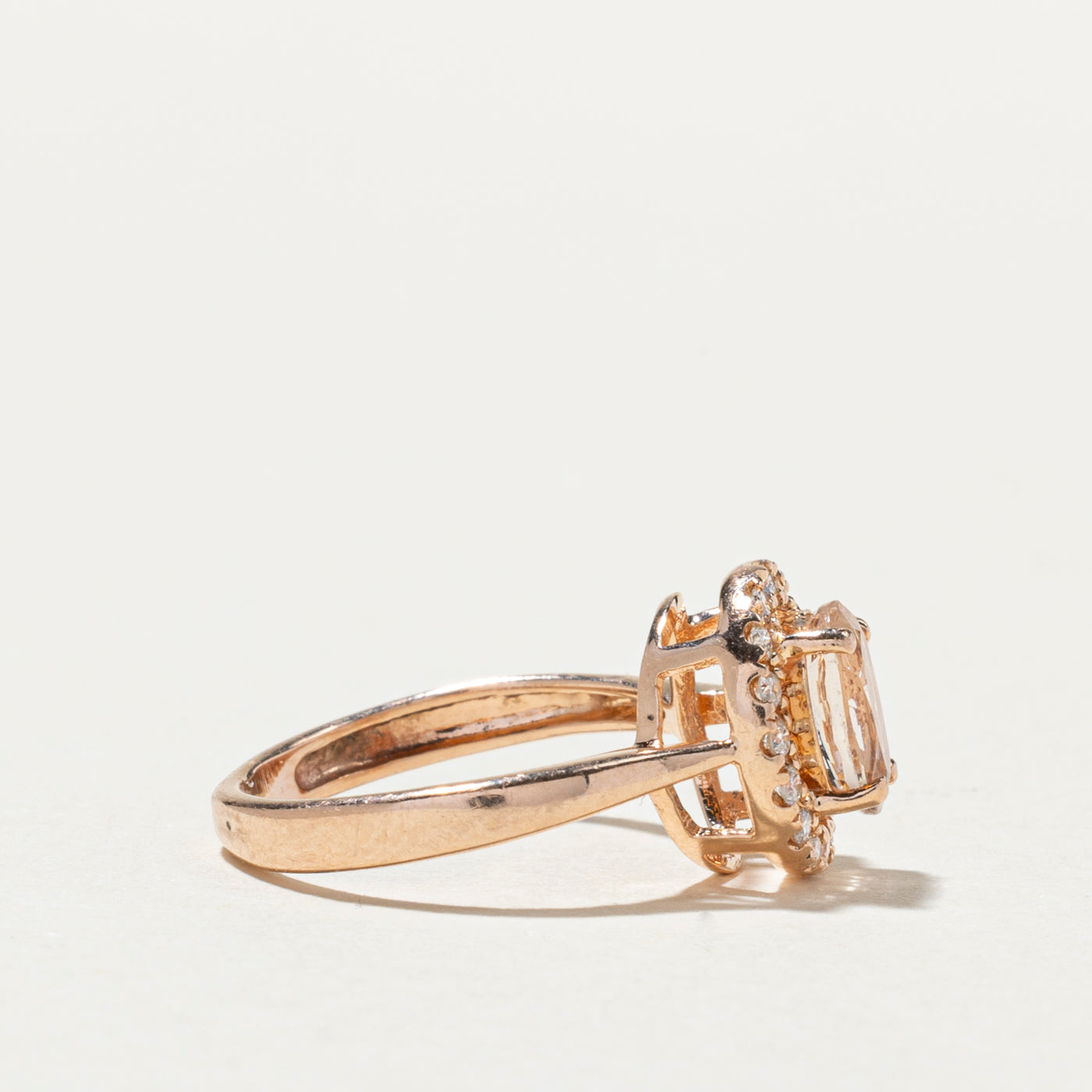 Oval Cut Morganite & Diamond Halo Ring | 0.71ct, 0.14ctw | SZ 3.25