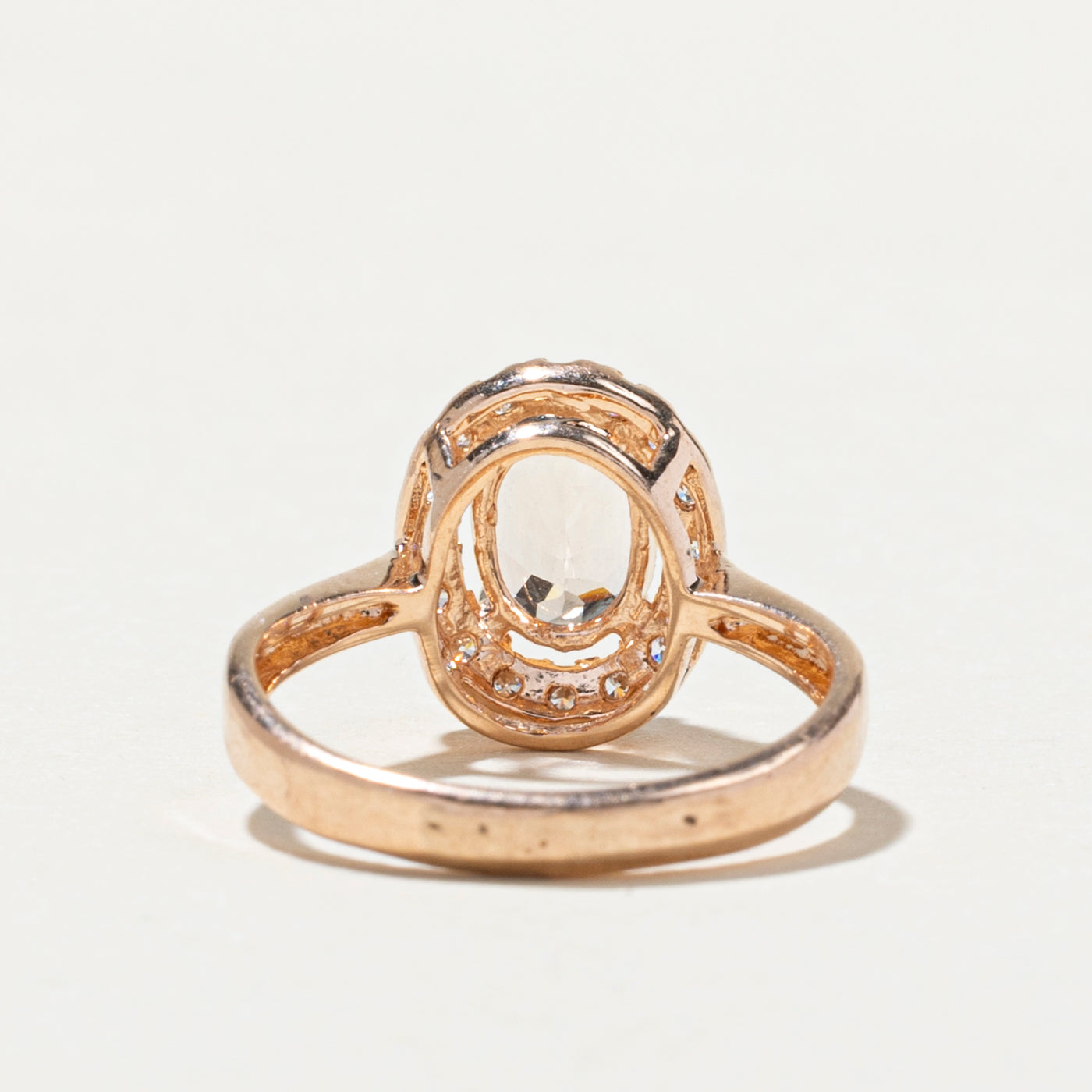 Oval Cut Morganite & Diamond Halo Ring | 0.71ct, 0.14ctw | SZ 3.25