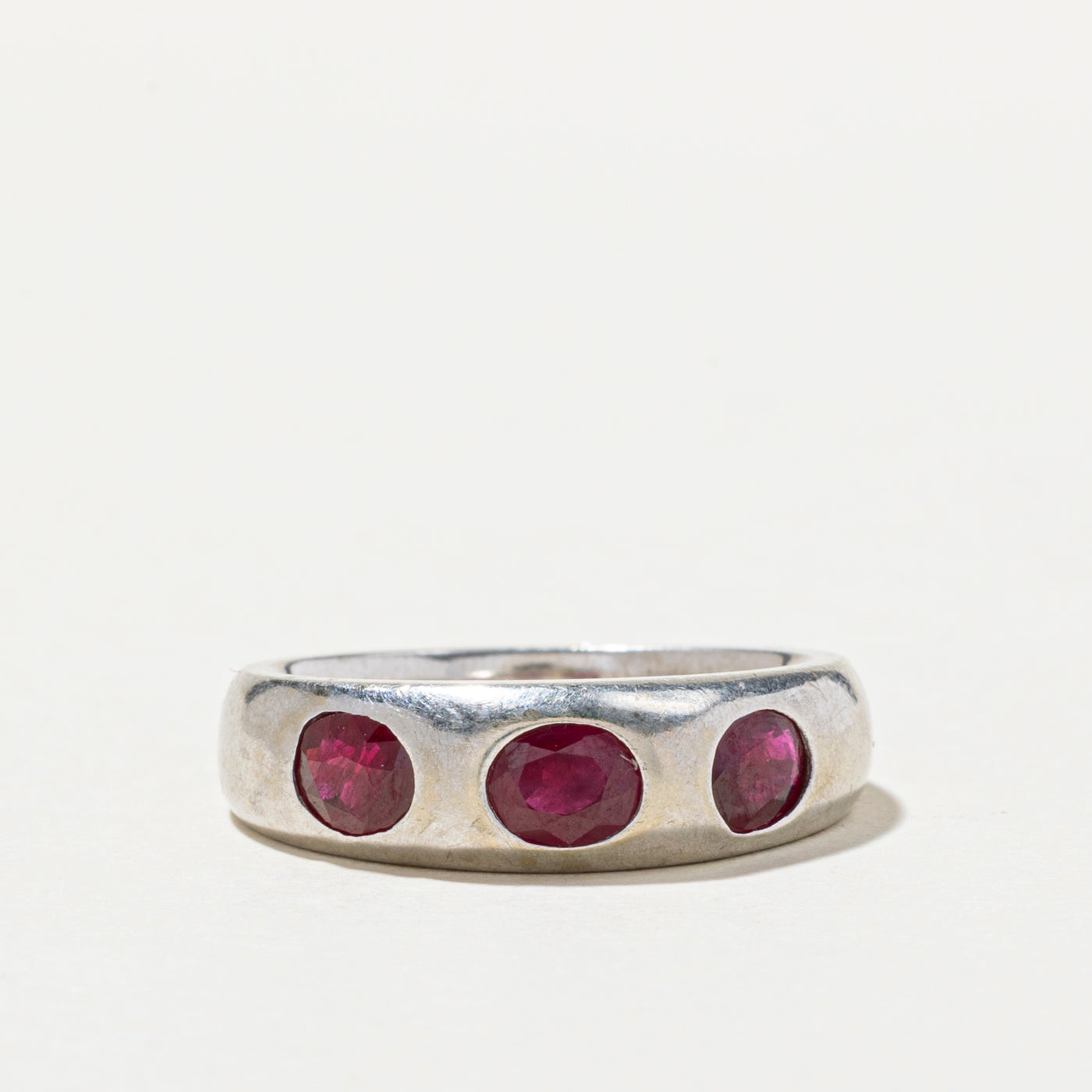 Three Stone Flush Set Ruby Band | 1.63ctw | SZ 6.5