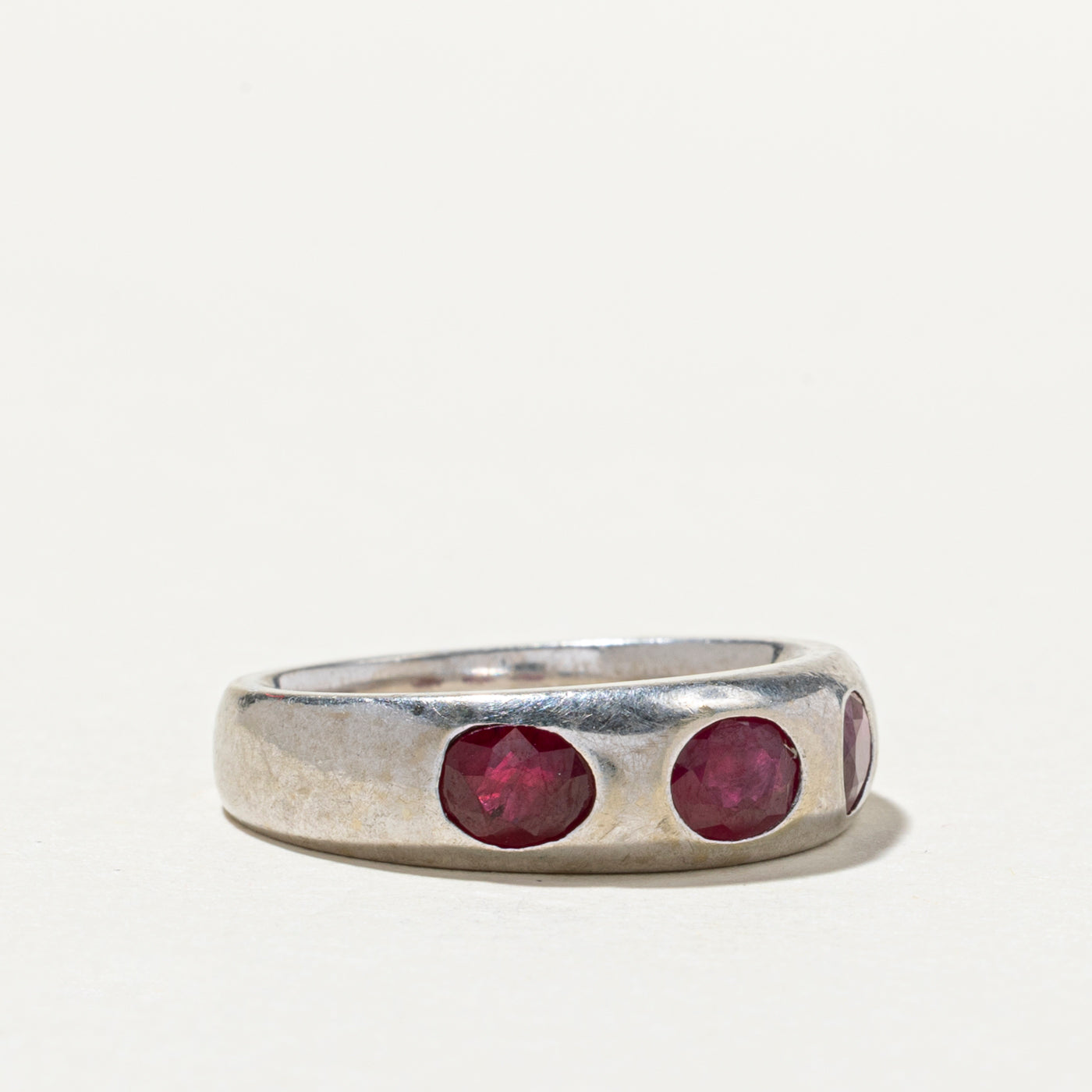Three Stone Flush Set Ruby Band | 1.63ctw | SZ 6.5