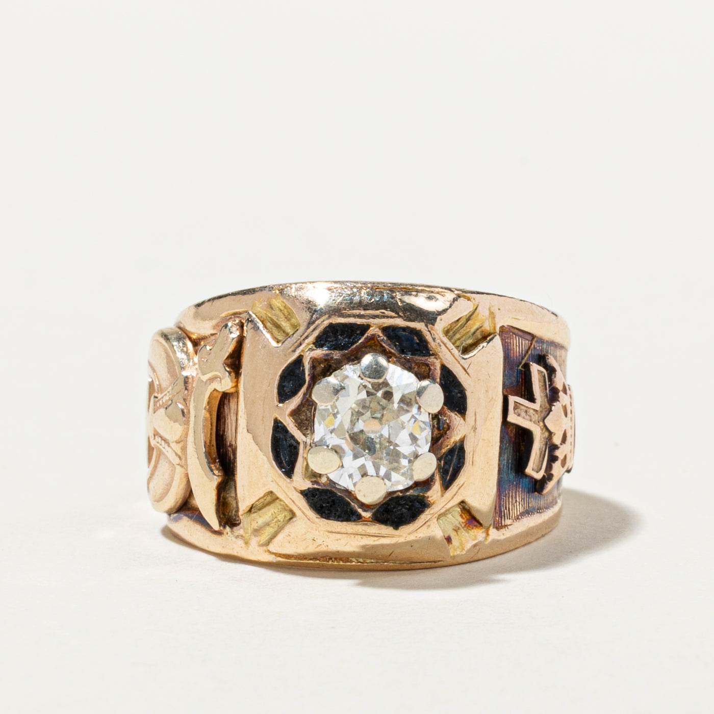 Bague maçonnique ancienne européenne en diamant | 0,75 ct | Taille 8,25
