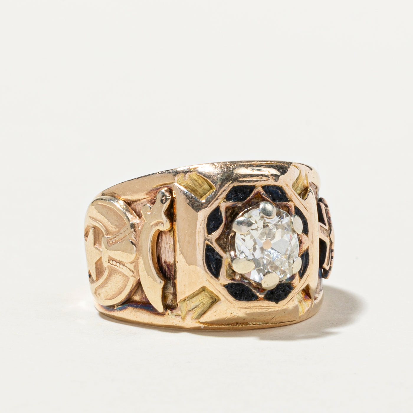 Bague maçonnique ancienne européenne en diamant | 0,75 ct | Taille 8,25