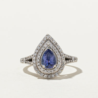 Pear Cut Tanzanite & Diamond Halo Ring | 0.68ct, 0.58ctw | SZ 7.5