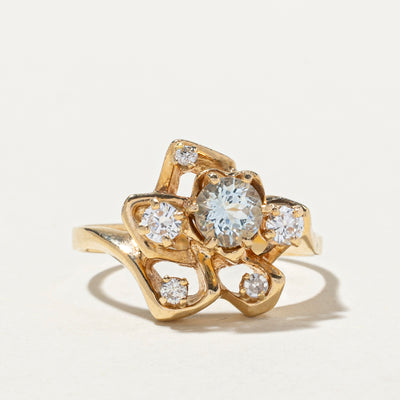 Scattered Aquamarine & Diamond Cocktail Ring | 0.50ct,  0.31ctw | SZ 8