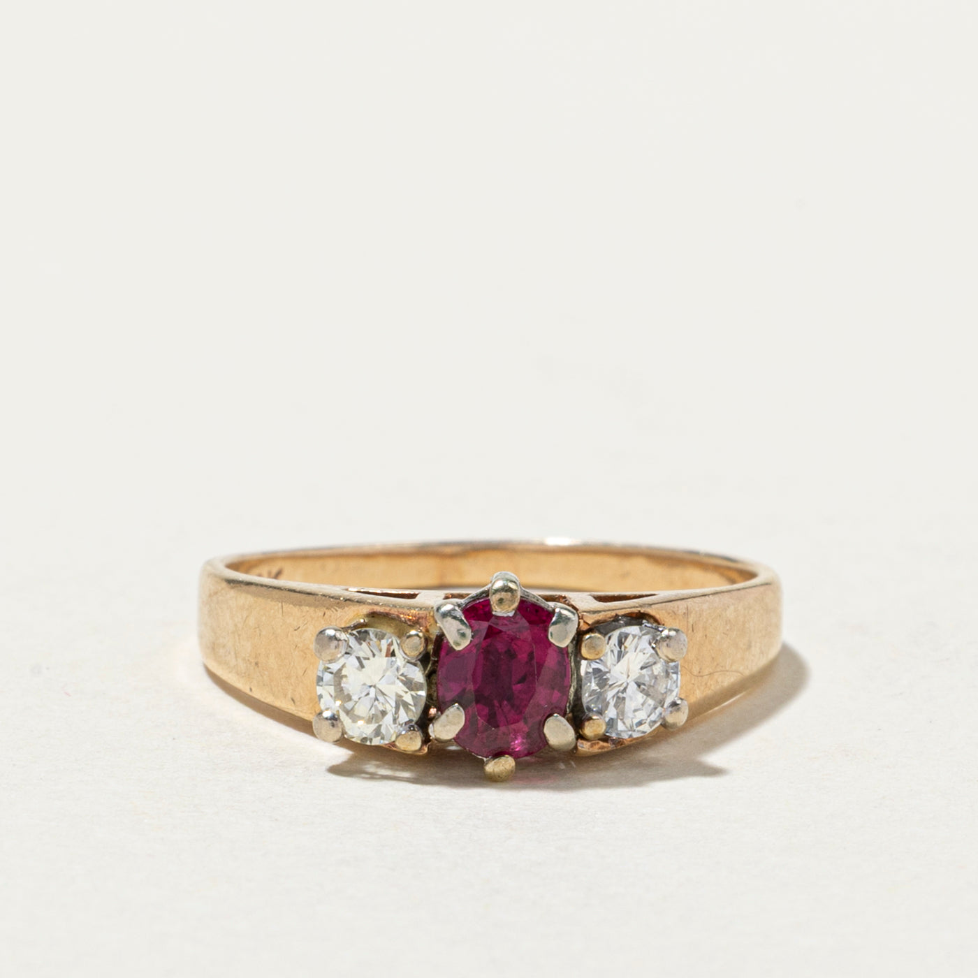 Three Stone Ruby & Diamond Ring | 0.52ct, 0.18ctw | SZ 7.25