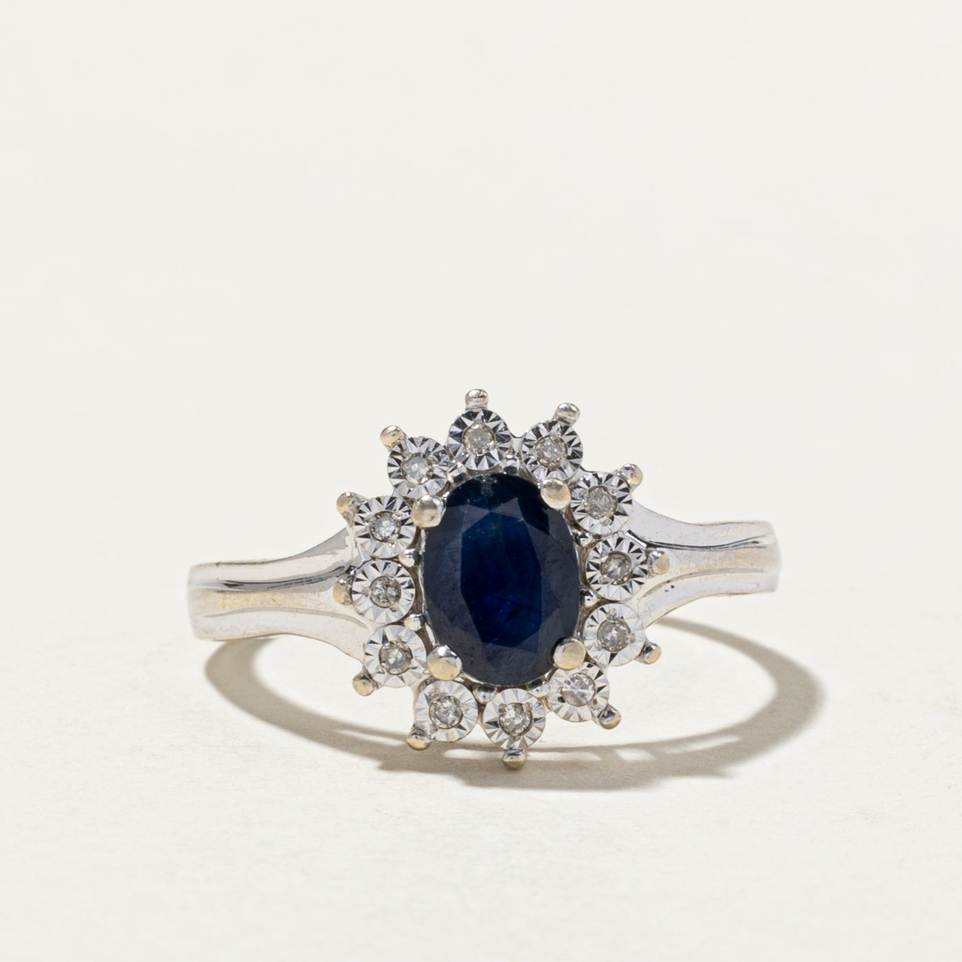 Oval Cut Sapphire & Diamond Petal Ring | 0.94ct, 0.08ctw | SZ 7