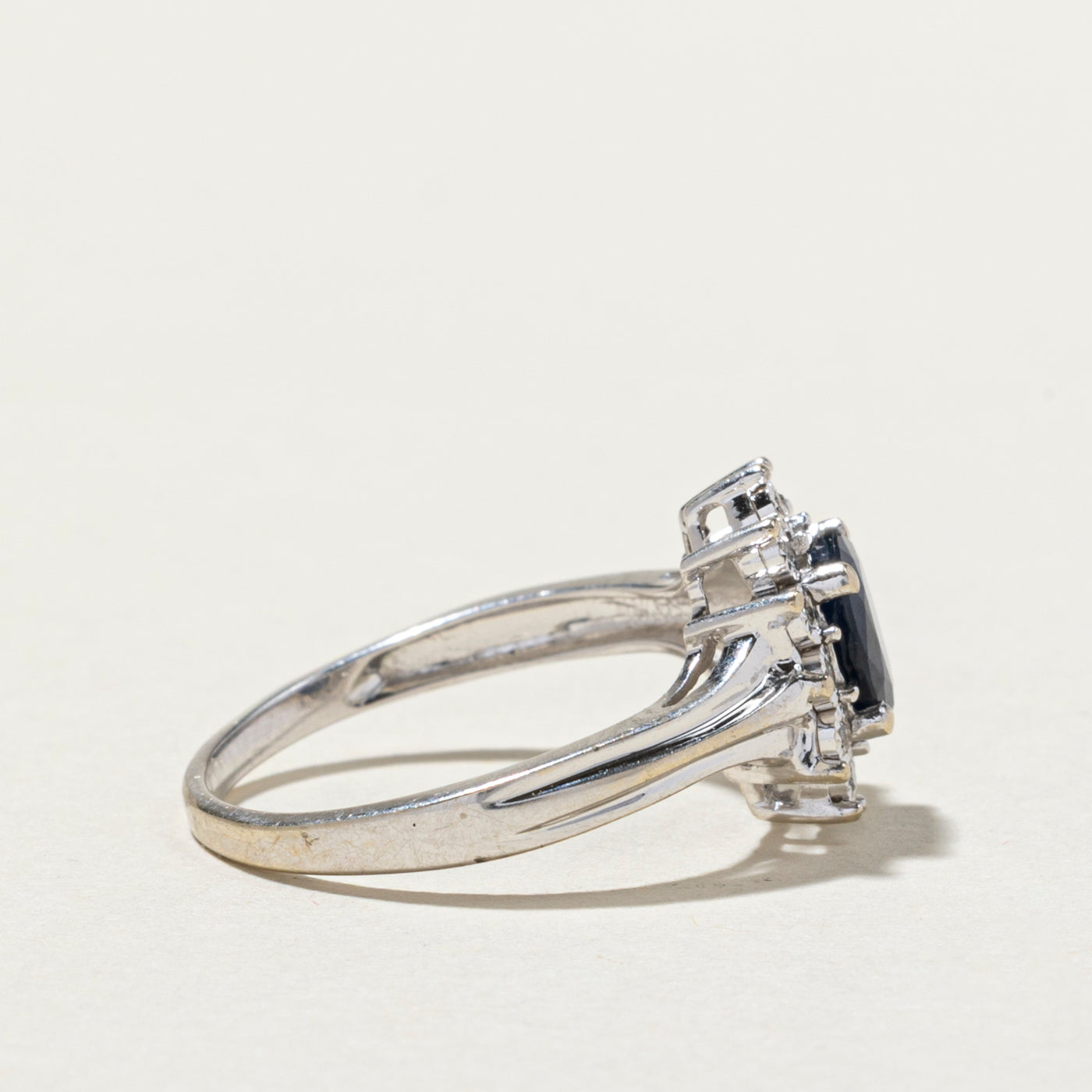 Oval Cut Sapphire & Diamond Petal Ring | 0.94ct, 0.08ctw | SZ 7