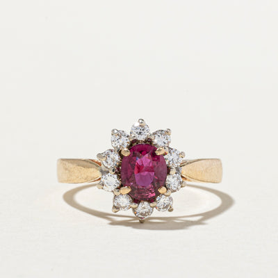 Oval Cut Ruby & Diamond Petal Ring | 0.62ct, 0.38ctw | SZ 6.25