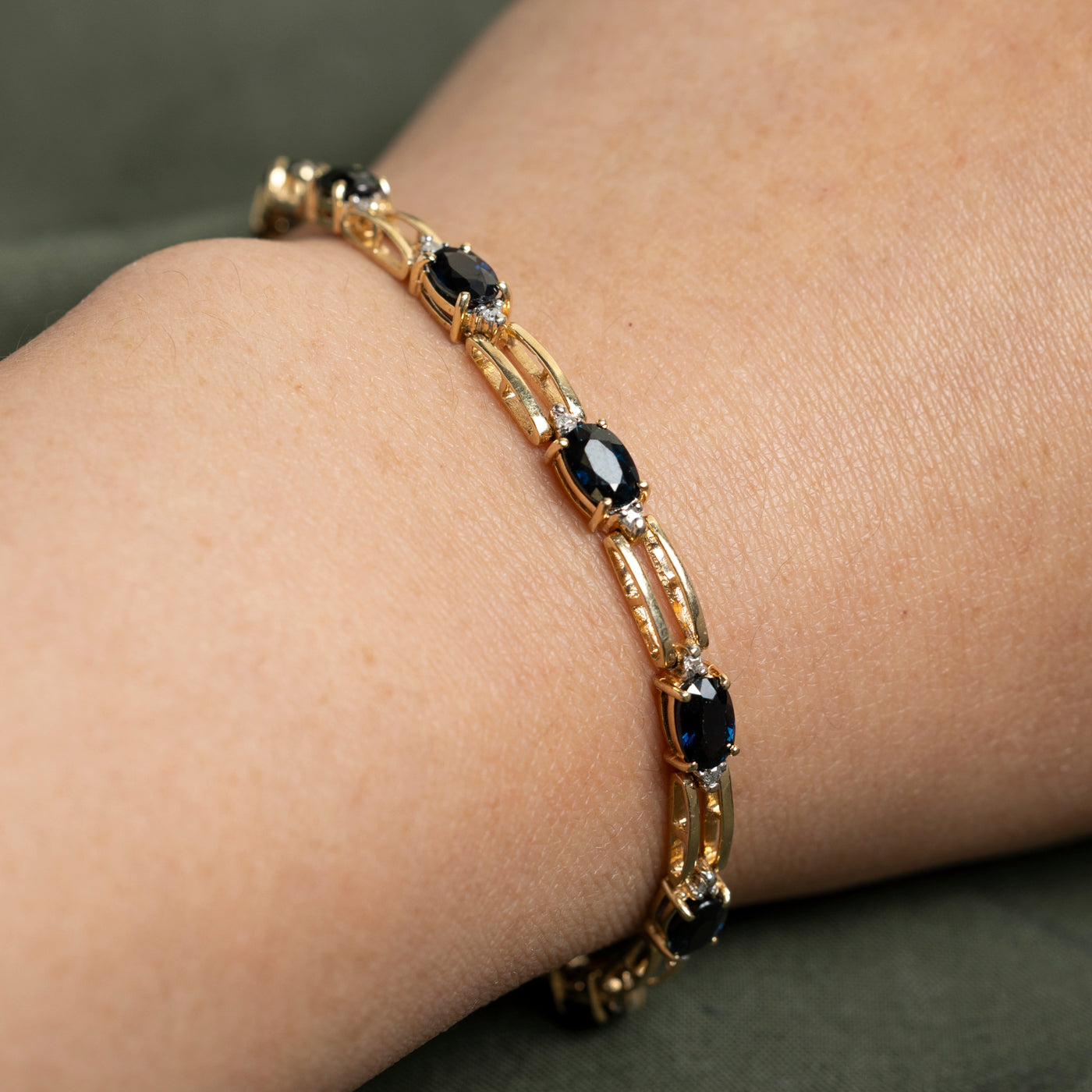 14K Sapphire & Diamond Gemstone Bracelet | 5.60ctw, 0.18ctw | 6.75"