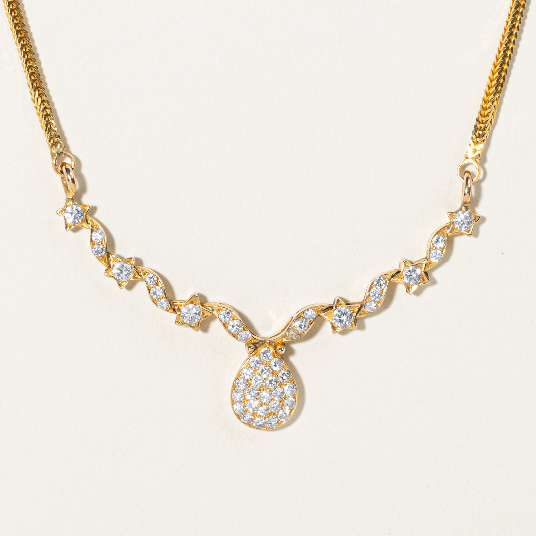 Diamond Cluster Fixed Pendant Necklace | 1.06ctw | 16"