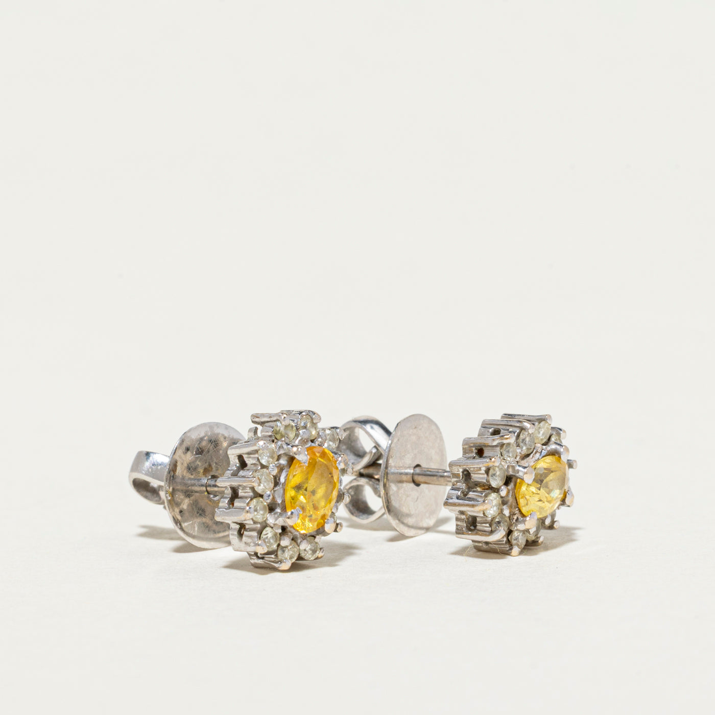 Synthetic Yellow Sapphire & Natural Diamond Petal Stud Earrings | 0.50ctw, 0.32ctw |