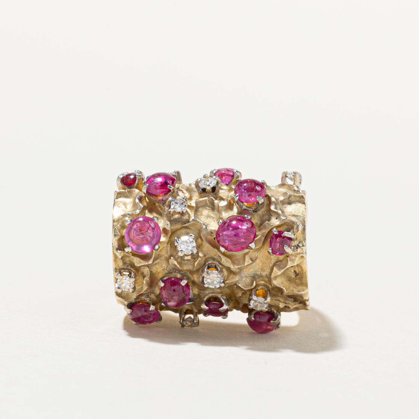 Ruby & Diamond Textured Cocktail Ring | 2.33ctw, 0.25ctw | SZ 6.25