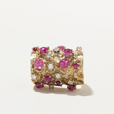 Ruby & Diamond Textured Cocktail Ring | 2.33ctw, 0.25ctw | SZ 6.25