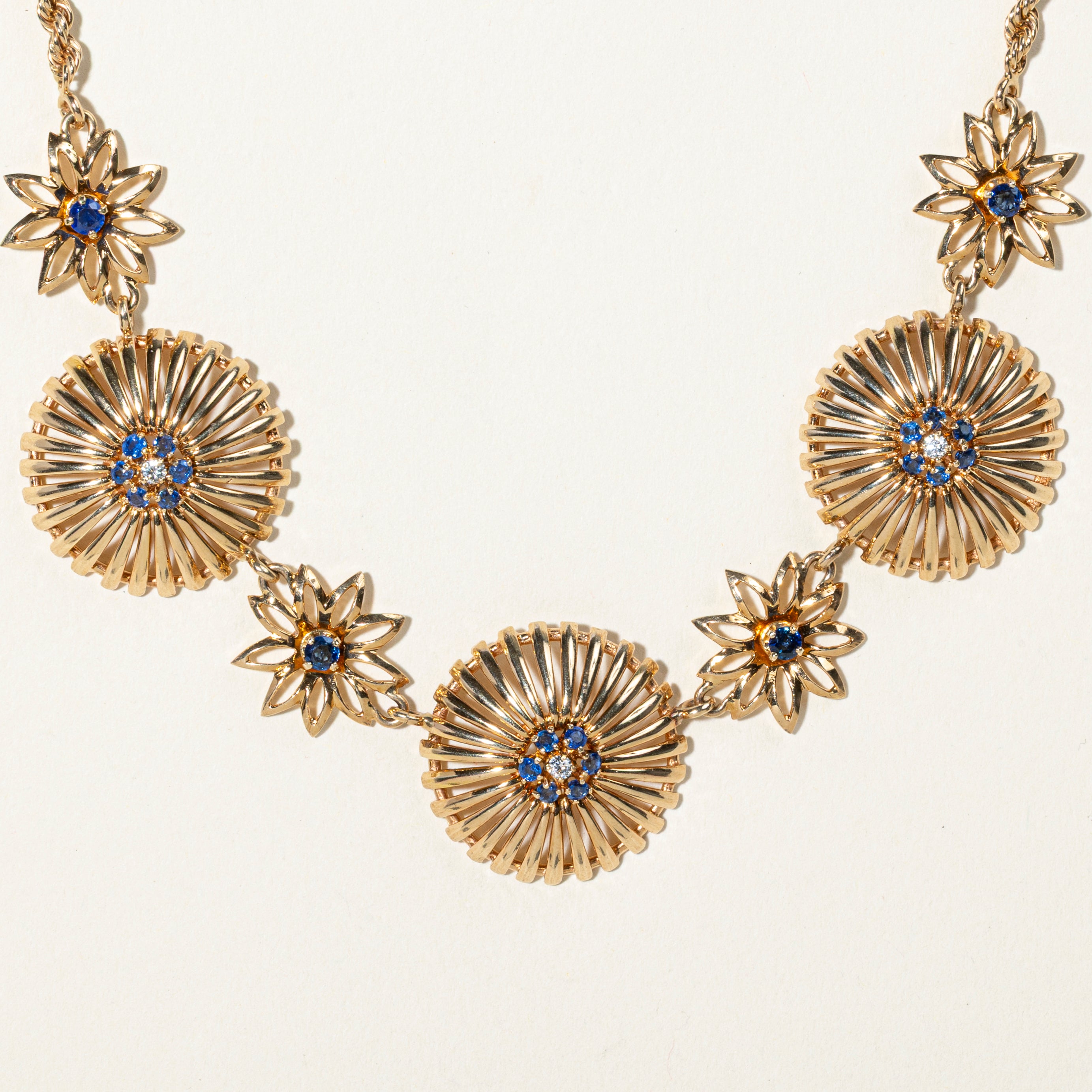 Sapphire & Diamond Floral Statement Necklace | 1.26ctw, 0.09ctw | 15.5"