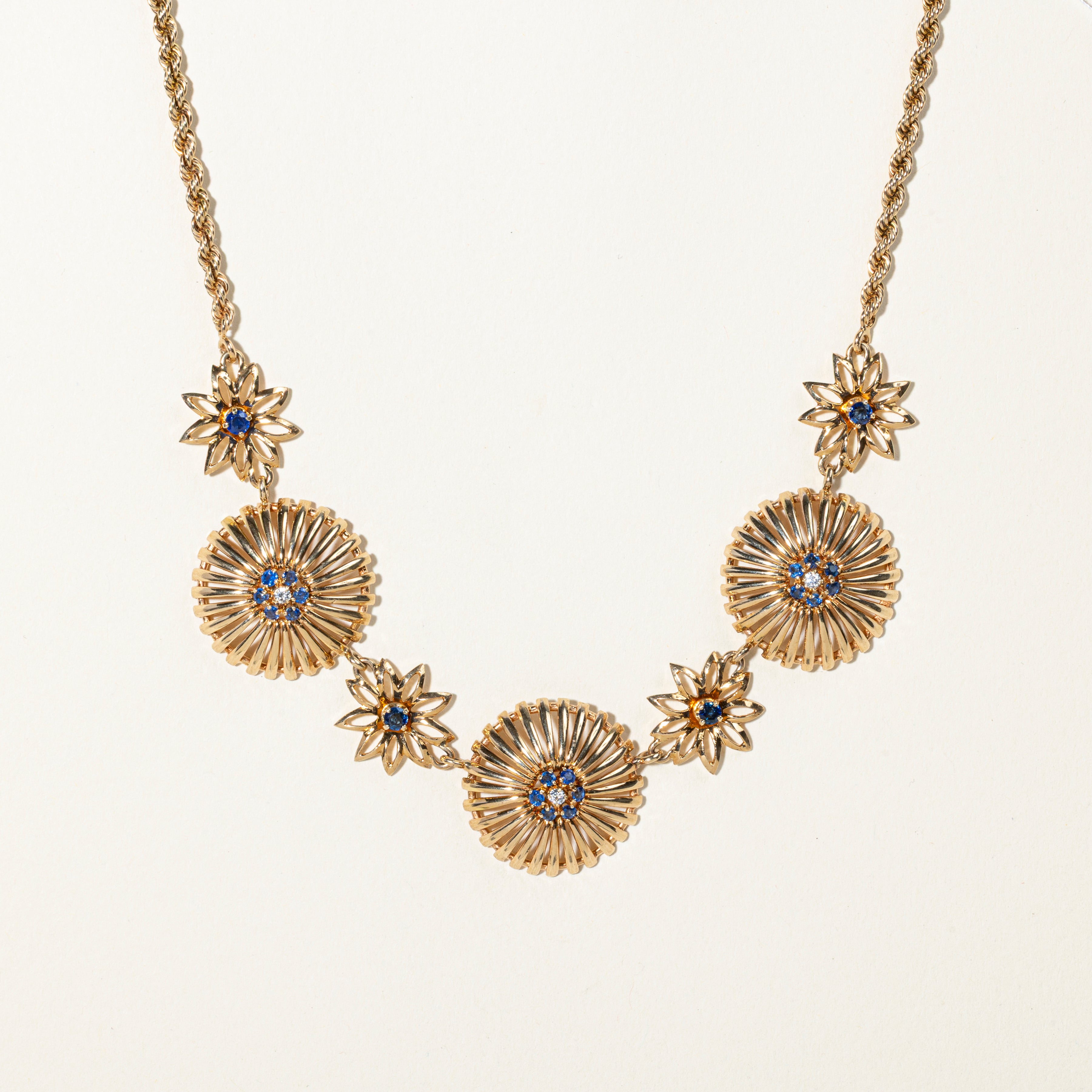 Sapphire & Diamond Floral Statement Necklace | 1.26ctw, 0.09ctw | 15.5"