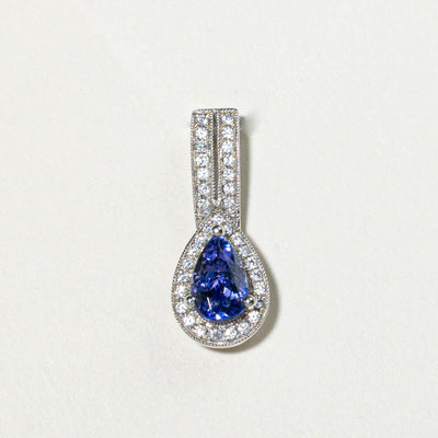 Pear Cut Tanznaite & Diamond Halo Drop Pendant | 0.85ct, 0.18ctw