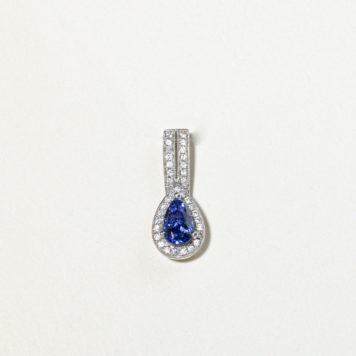 Pear Cut Tanznaite & Diamond Halo Drop Pendant | 0.85ct, 0.18ctw