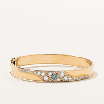 10K Blue & White Diamond Bangle Bracelet | 1.09ctw | 6.5