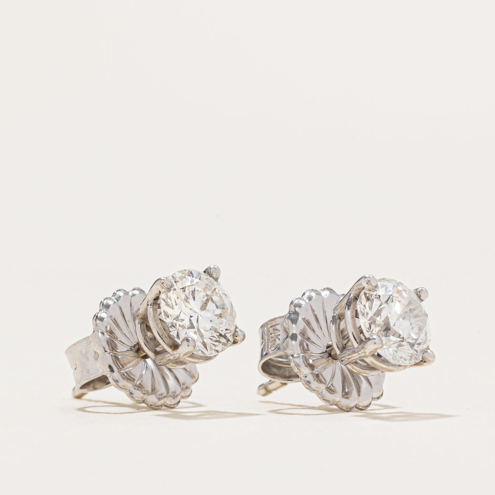 Boucles d'oreilles puces en diamant solitaire 14 carats | 1,40 ct I1 G/H |