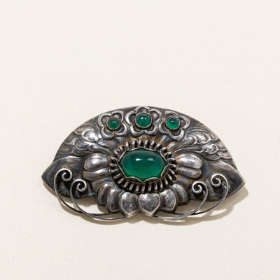 'Georg Jensen' Dyed Green Agate Floral Brooch | 7.67ctw